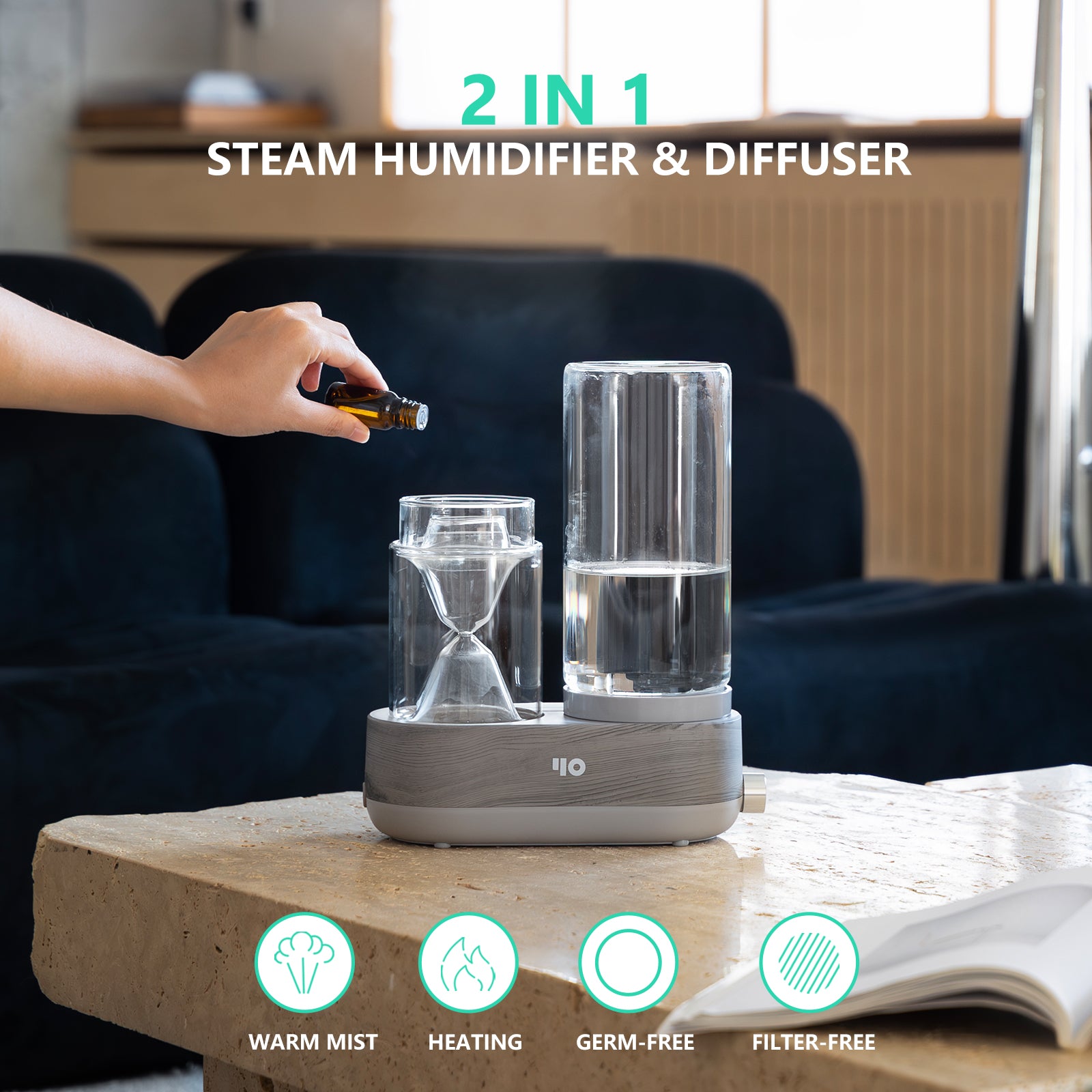 1,6 L en verre d'huile essentielle de vapeur arôme diffuseur